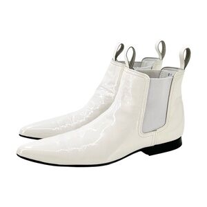 Vintage Comme Des Garcons RARE White Pointed Toe Patent Leather Chelsea Boots